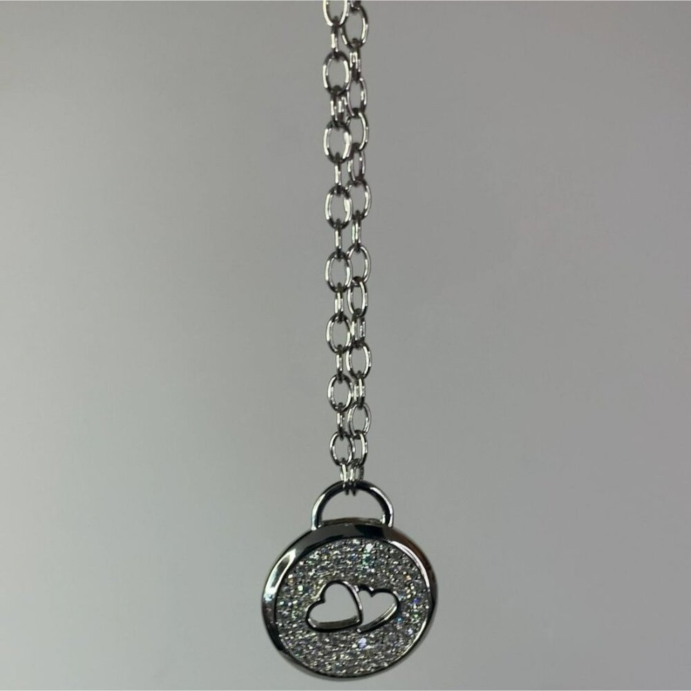 Hearts and Cubic Zirconia Pendant on 16" Choker Size Alloy Chain - Picture 7 of 13